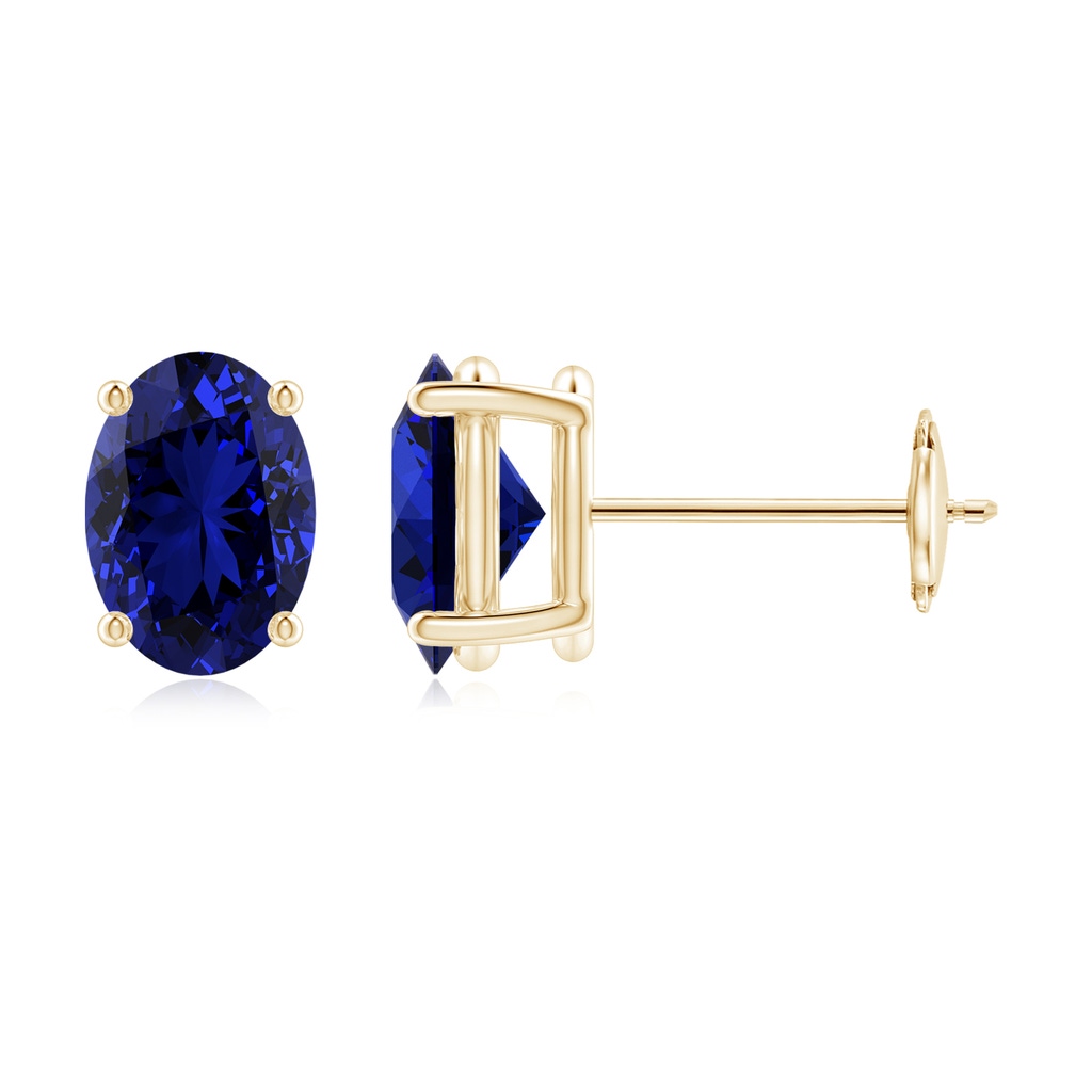 7x5mm Labgrown Lab-Grown Prong-Set Solitaire Oval Sapphire Stud Earrings in Yellow Gold