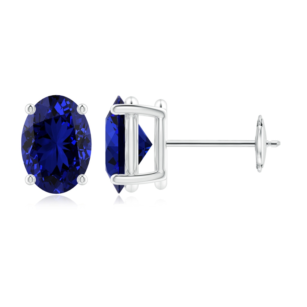 8x6mm Labgrown Lab-Grown Prong-Set Solitaire Oval Sapphire Stud Earrings in White Gold