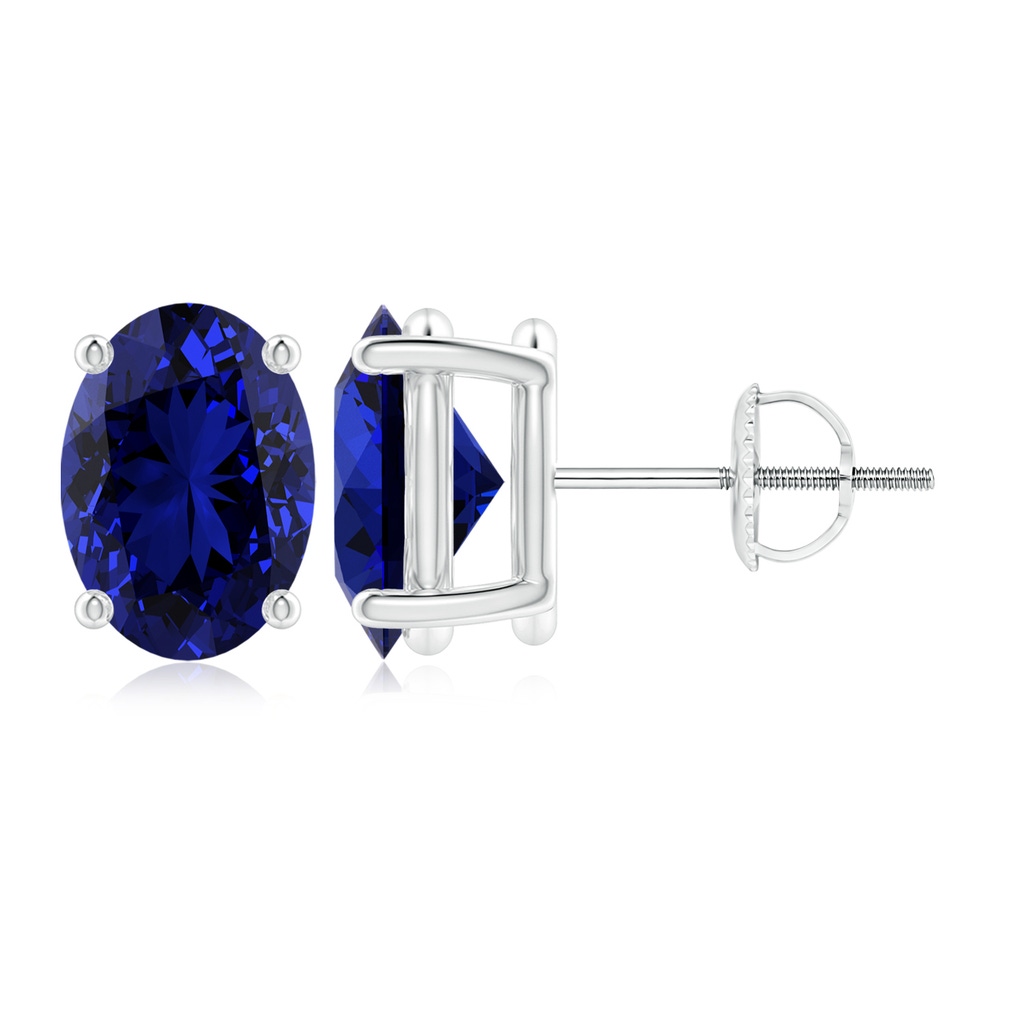 9x7mm Labgrown Lab-Grown Prong-Set Solitaire Oval Sapphire Stud Earrings in P950 Platinum