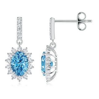 7.3x5.2mm Labgrown Lab-Grown Fancy Intense Blue Diamond Dangle Earrings with Floral Halo in White Gold