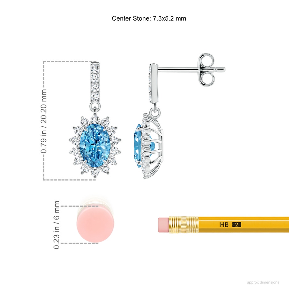 7.3x5.2mm Labgrown Lab-Grown Fancy Intense Blue Diamond Dangle Earrings with Floral Halo in White Gold ruler