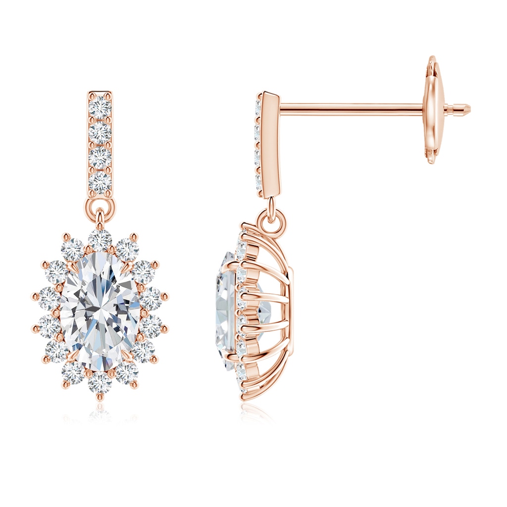 6x4mm FGVS Lab-Grown Diamond Dangle Earrings with Floral Halo in Rose Gold