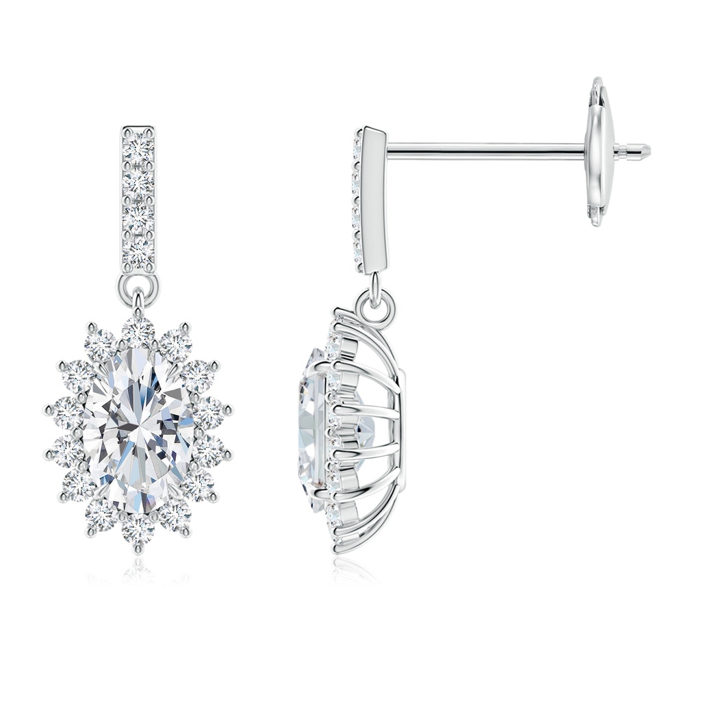 6x4mm FGVS Lab-Grown Diamond Dangle Earrings with Floral Halo in White Gold