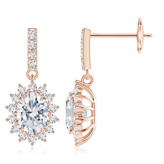 8x6mm FGVS Lab-Grown Diamond Dangle Earrings with Floral Halo in Rose Gold