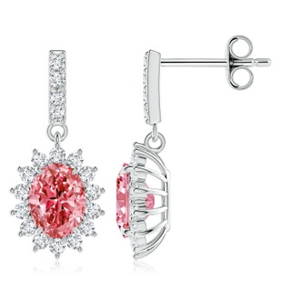 8x6mm Labgrown Lab-Grown Fancy Intense Pink Diamond Dangle Earrings with Floral Halo in P950 Platinum