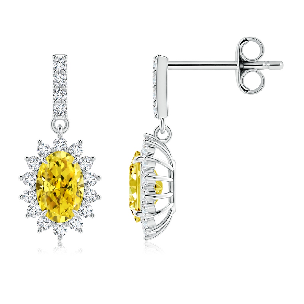 6x4mm Labgrown Lab-Grown Fancy Intense Yellow Diamond Dangle Earrings with Floral Halo in P950 Platinum