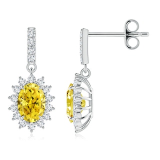 7.3x5.2mm Labgrown Lab-Grown Fancy Intense Yellow Diamond Dangle Earrings with Floral Halo in P950 Platinum