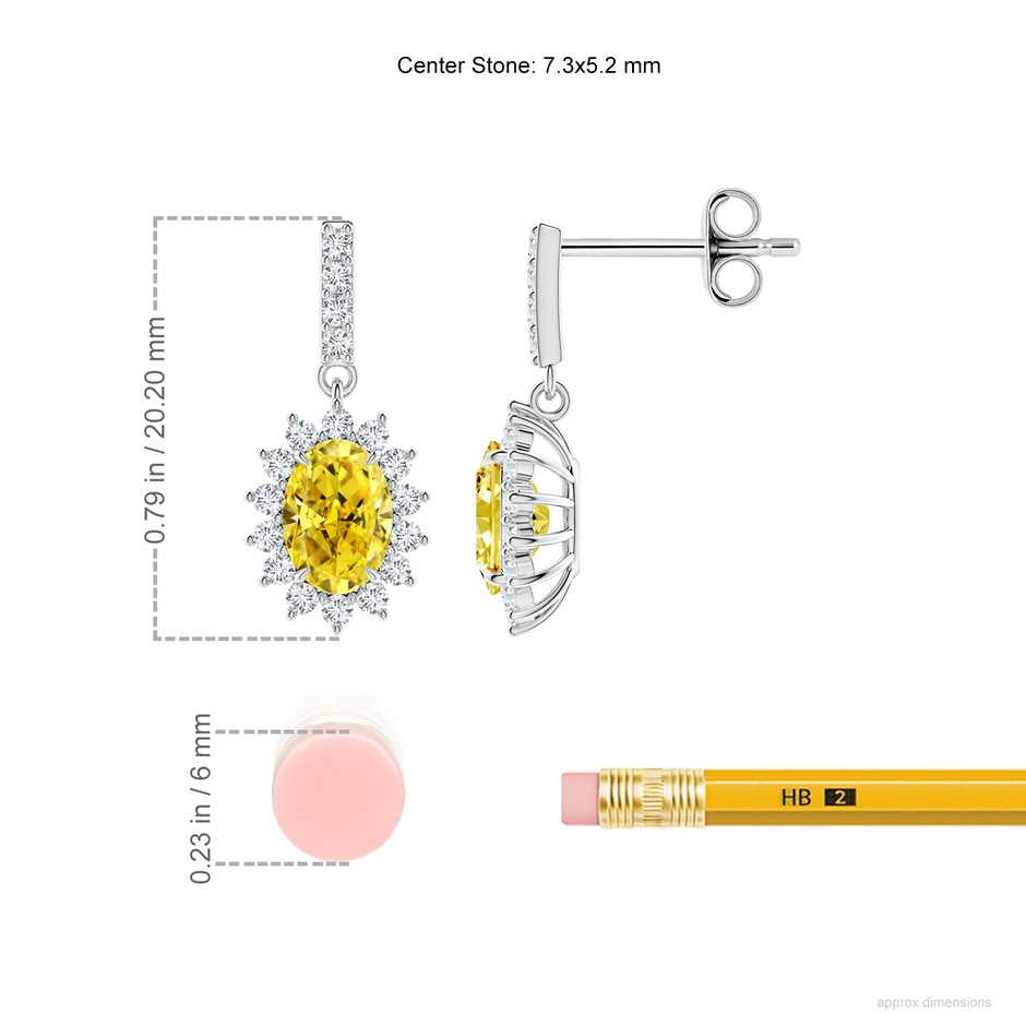 7.3x5.2mm Labgrown Lab-Grown Fancy Intense Yellow Diamond Dangle Earrings with Floral Halo in White Gold ruler