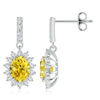 8x6mm Labgrown Lab-Grown Fancy Intense Yellow Diamond Dangle Earrings with Floral Halo in P950 Platinum