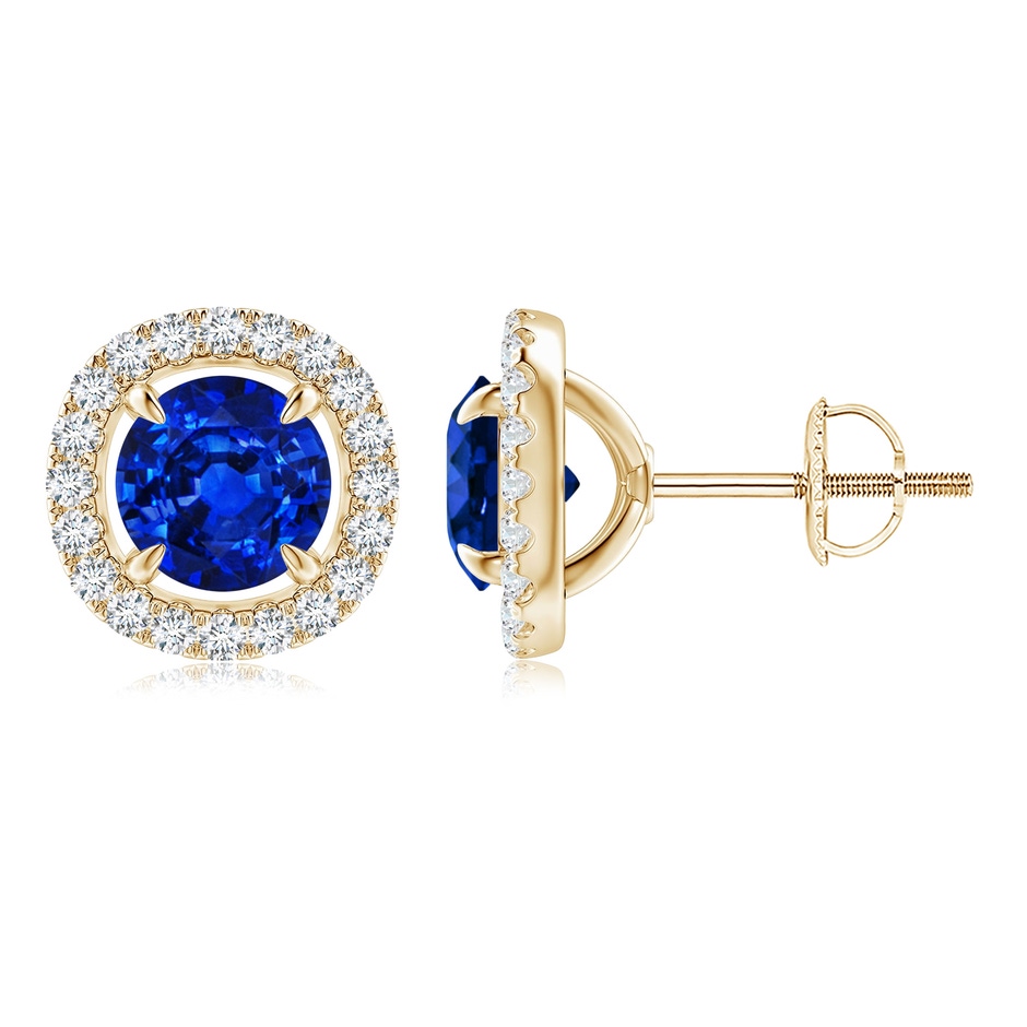 6mm Labgrown Lab-Grown Vintage Style Sapphire and Diamond Halo Stud Earrings in Yellow Gold 