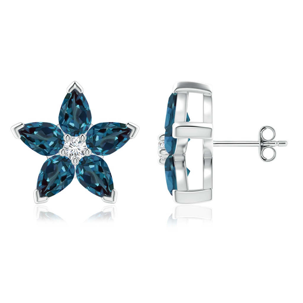 6x4mm Labgrown V-Prong Set Lab-Grown Alexandrite and Diamond Flower Stud Earrings in White Gold