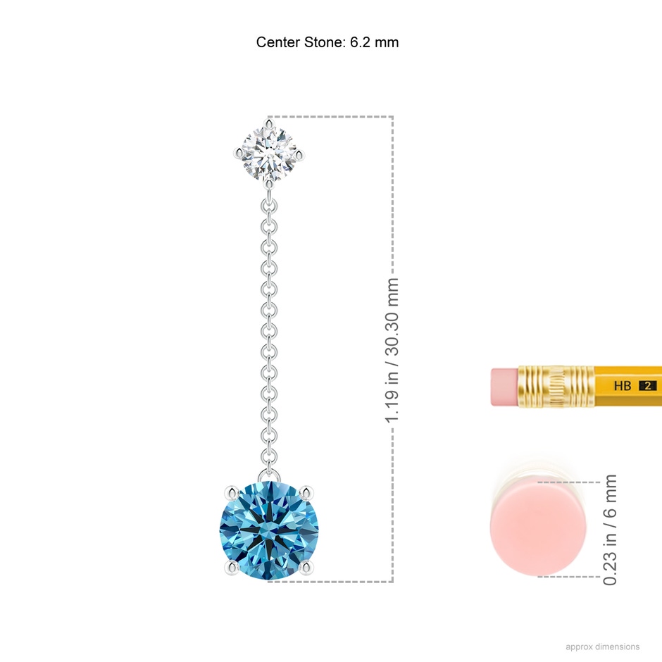 6.2mm Labgrown Yard Chain Lab-Grown Fancy Intense Blue Diamond Drop Earrings in P950 Platinum ruler