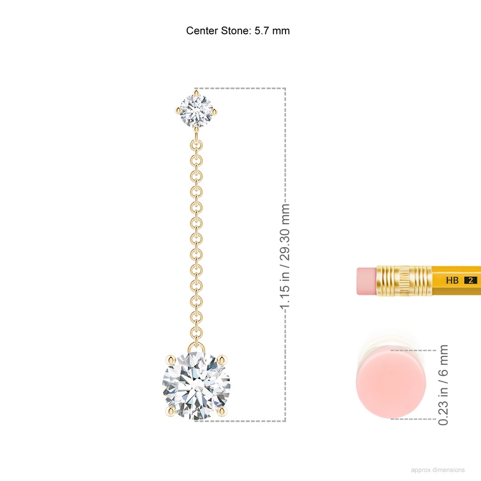 5.7mm FGVS Lab-Grown Yard Chain Diamond Drop Earrings in 18K Yellow Gold ruler