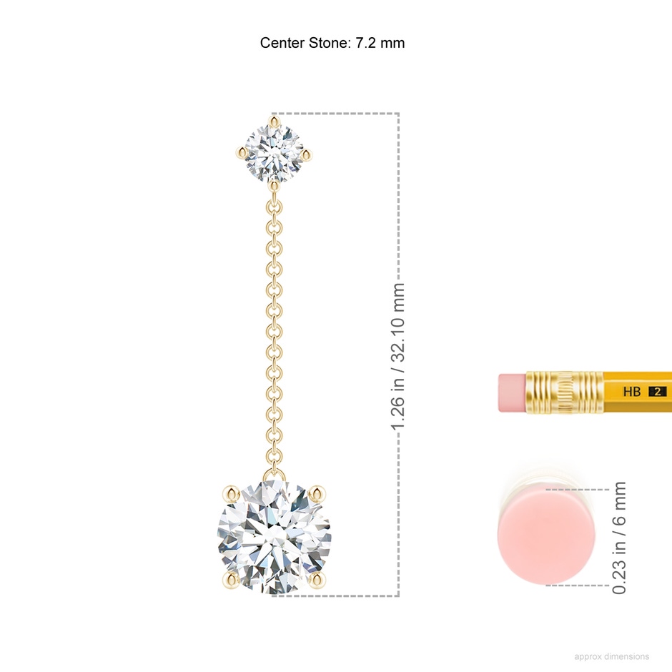 7.2mm FGVS Lab-Grown Yard Chain Diamond Drop Earrings in 18K Yellow Gold ruler