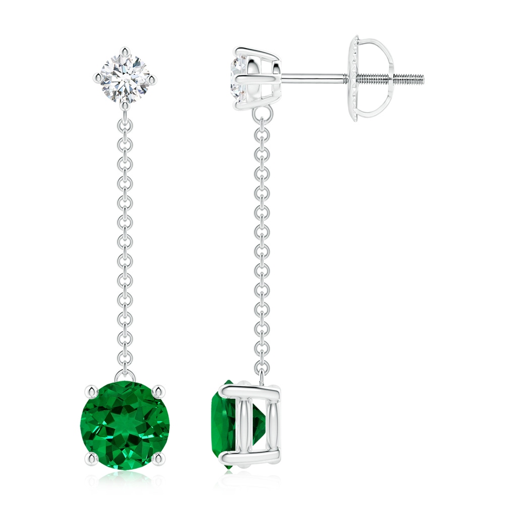 6mm Labgrown Lab-Grown Yard Chain Emerald and Diamond Drop Earrings in P950 Platinum