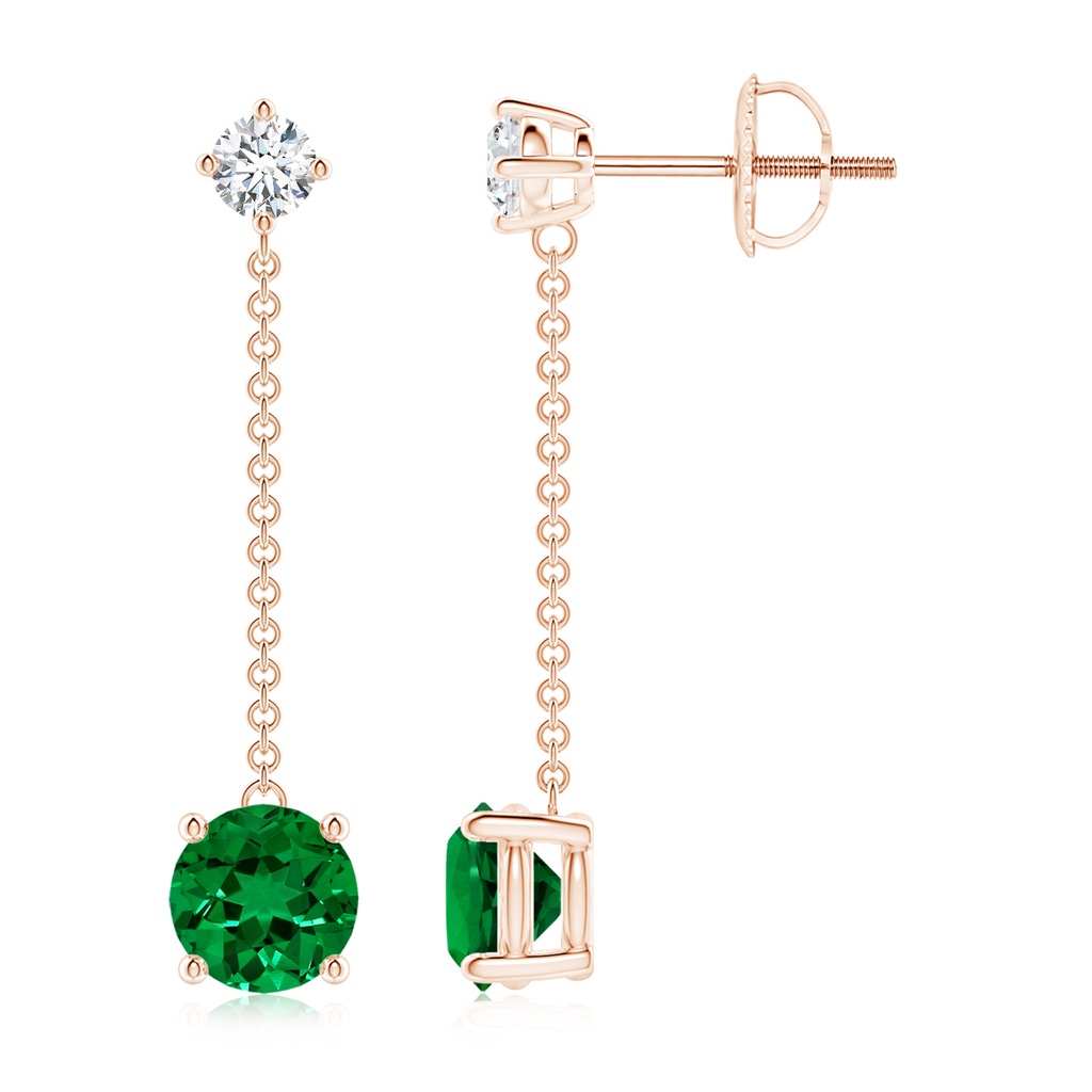 6mm Labgrown Lab-Grown Yard Chain Emerald and Diamond Drop Earrings in Rose Gold