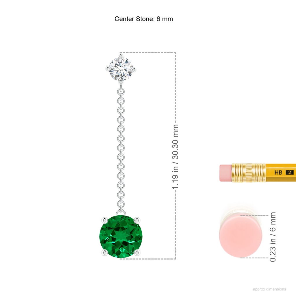 6mm Labgrown Lab-Grown Yard Chain Emerald and Diamond Drop Earrings in White Gold ruler