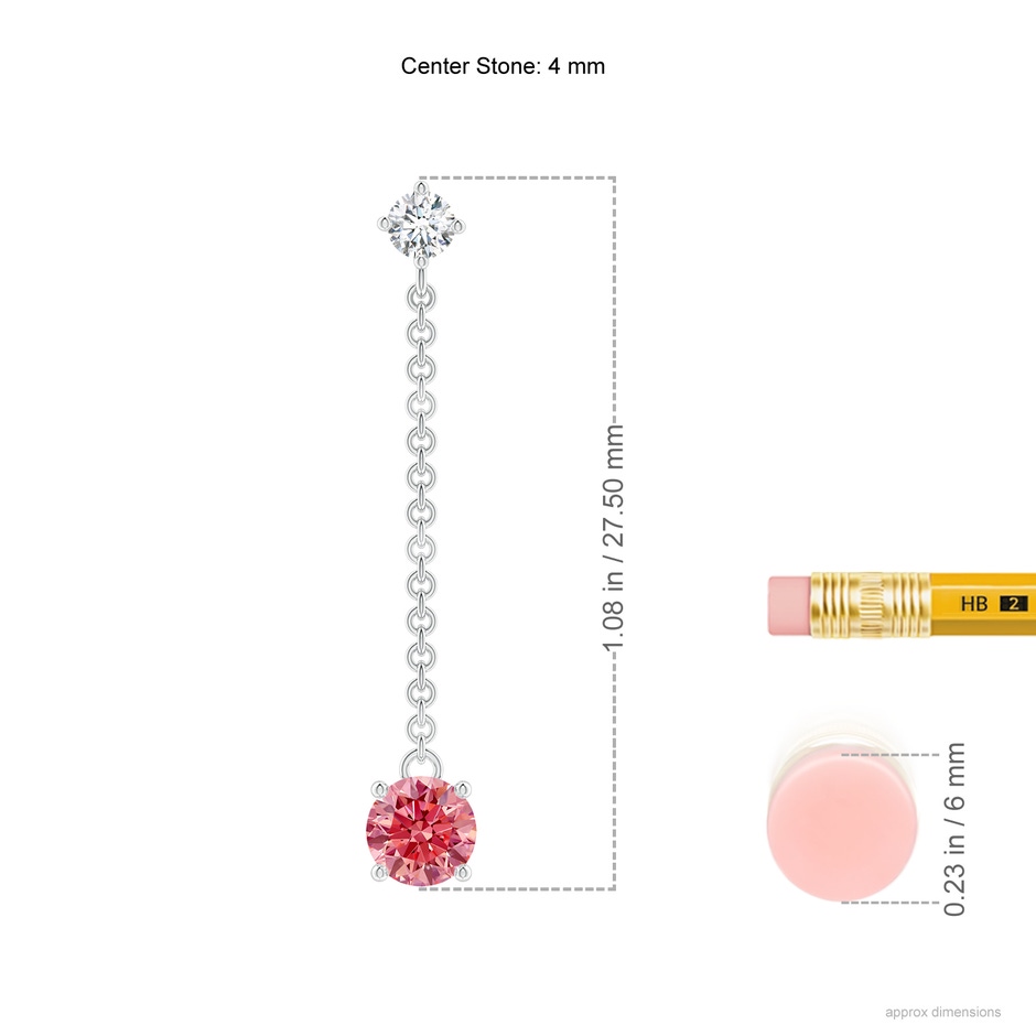 4mm Labgrown Yard Chain Lab-Grown Fancy Intense Pink Diamond Drop Earrings in P950 Platinum ruler