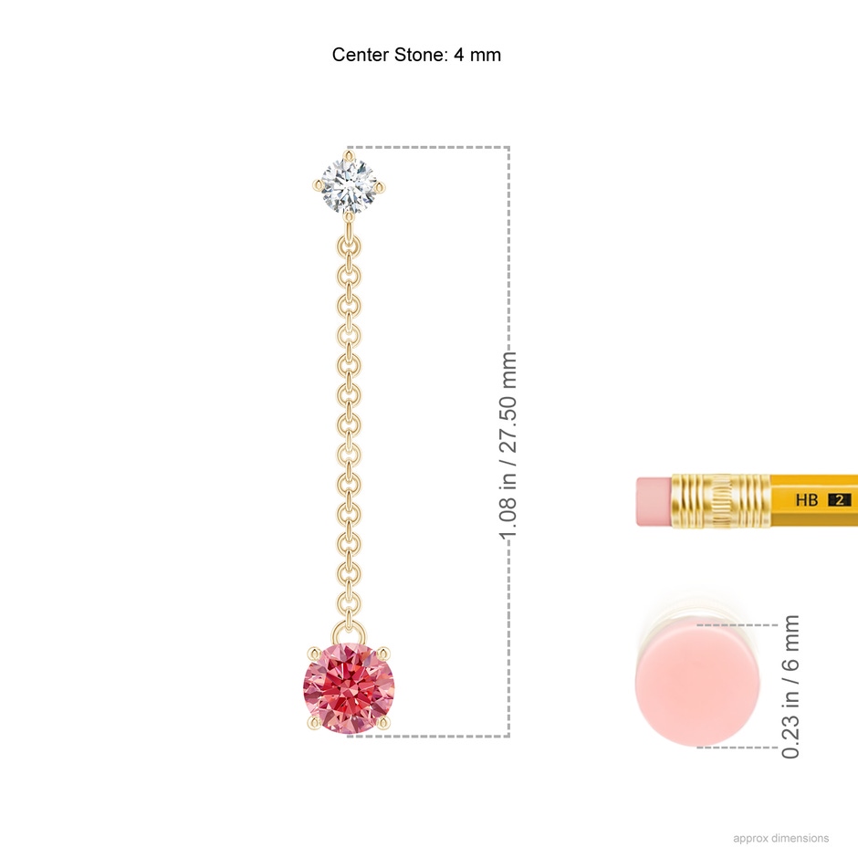 4mm Labgrown Yard Chain Lab-Grown Fancy Intense Pink Diamond Drop Earrings in Yellow Gold ruler
