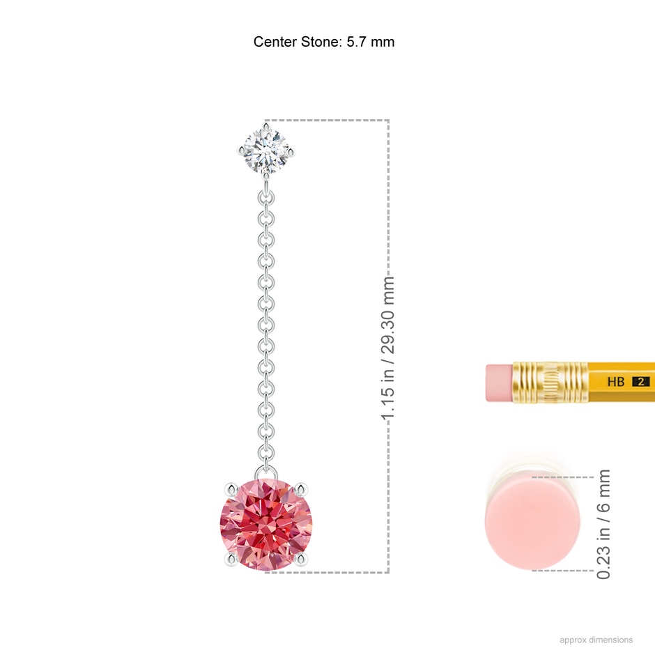 5.7mm Labgrown Yard Chain Lab-Grown Fancy Intense Pink Diamond Drop Earrings in White Gold ruler