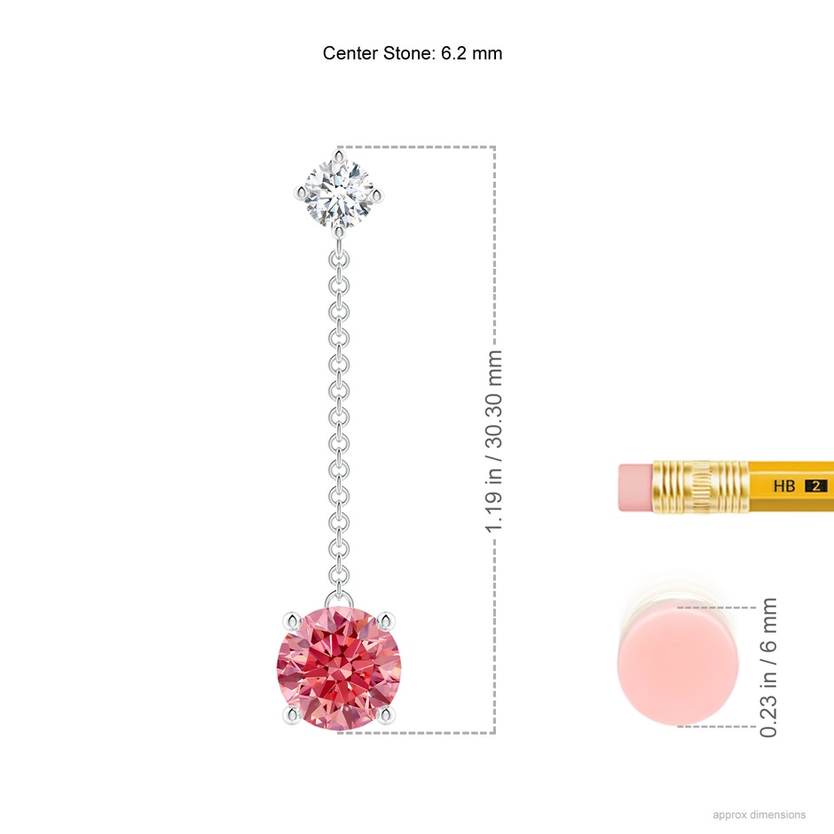 6.2mm Labgrown Yard Chain Lab-Grown Fancy Intense Pink Diamond Drop Earrings in P950 Platinum ruler