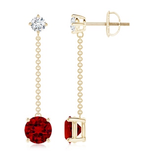 6mm Labgrown Lab-Grown Yard Chain Ruby and Diamond Drop Earrings in Yellow Gold