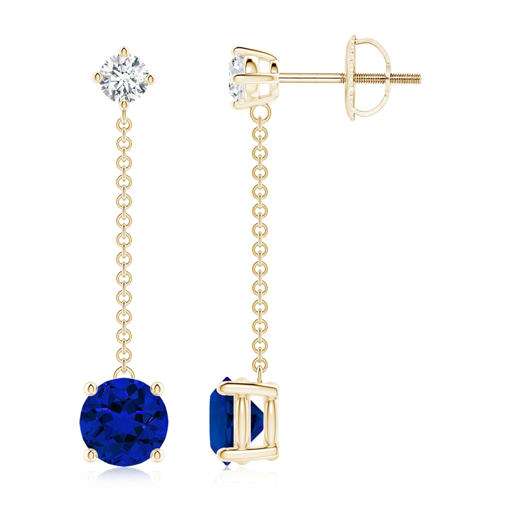 6mm Labgrown Lab-Grown Yard Chain Blue  Sapphire and Diamond Drop Earrings in Yellow Gold
