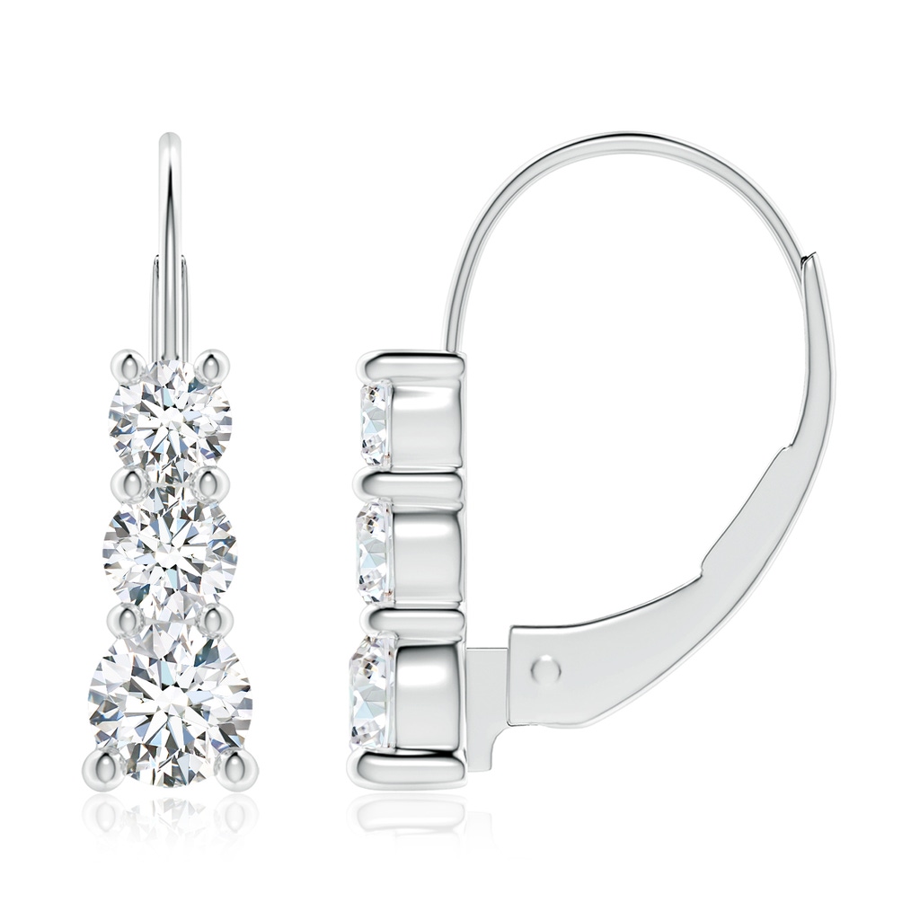 4.1mm FGVS Lab-Grown Round Diamond Three Stone Leverback Earrings in P950 Platinum