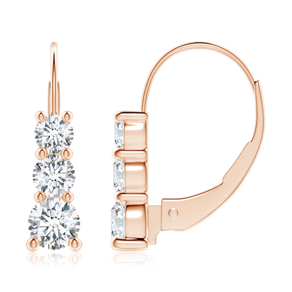 4.1mm FGVS Lab-Grown Round Diamond Three Stone Leverback Earrings in Rose Gold