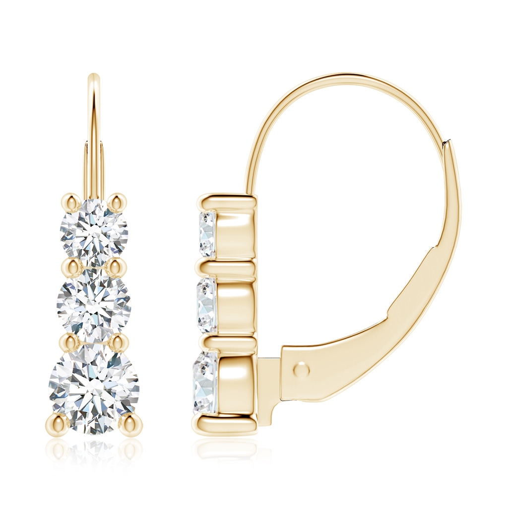 4.1mm FGVS Lab-Grown Round Diamond Three Stone Leverback Earrings in Yellow Gold