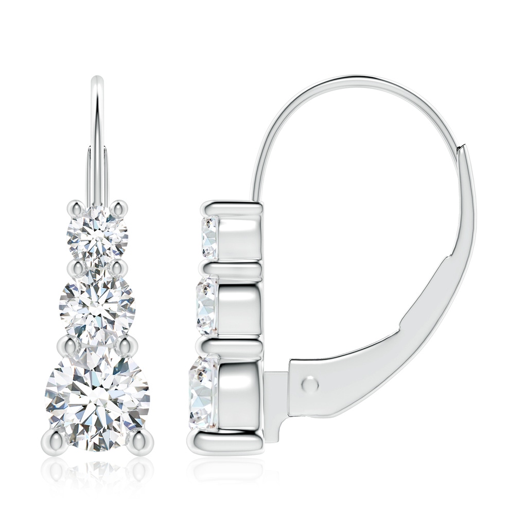 5.5mm FGVS Lab-Grown Round Diamond Three Stone Leverback Earrings in 18K White Gold