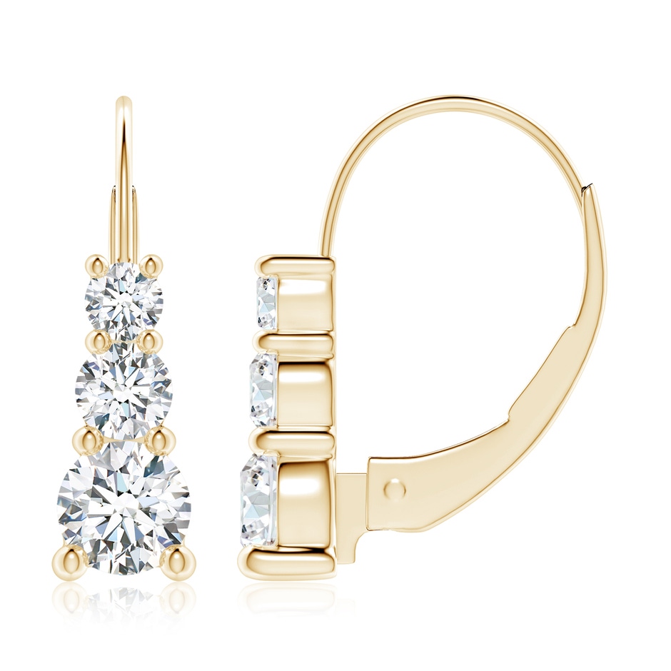 5.5mm FGVS Lab-Grown Round Diamond Three Stone Leverback Earrings in 18K Yellow Gold 