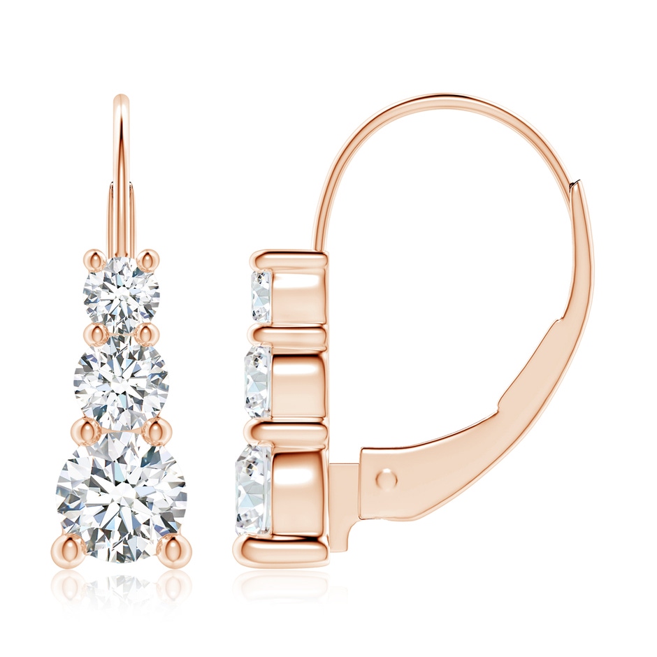 5.5mm FGVS Lab-Grown Round Diamond Three Stone Leverback Earrings in Rose Gold 