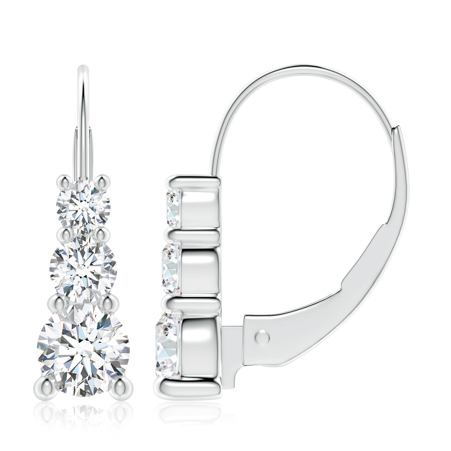 6.4mm FGVS Lab-Grown Round Diamond Three Stone Leverback Earrings in White Gold