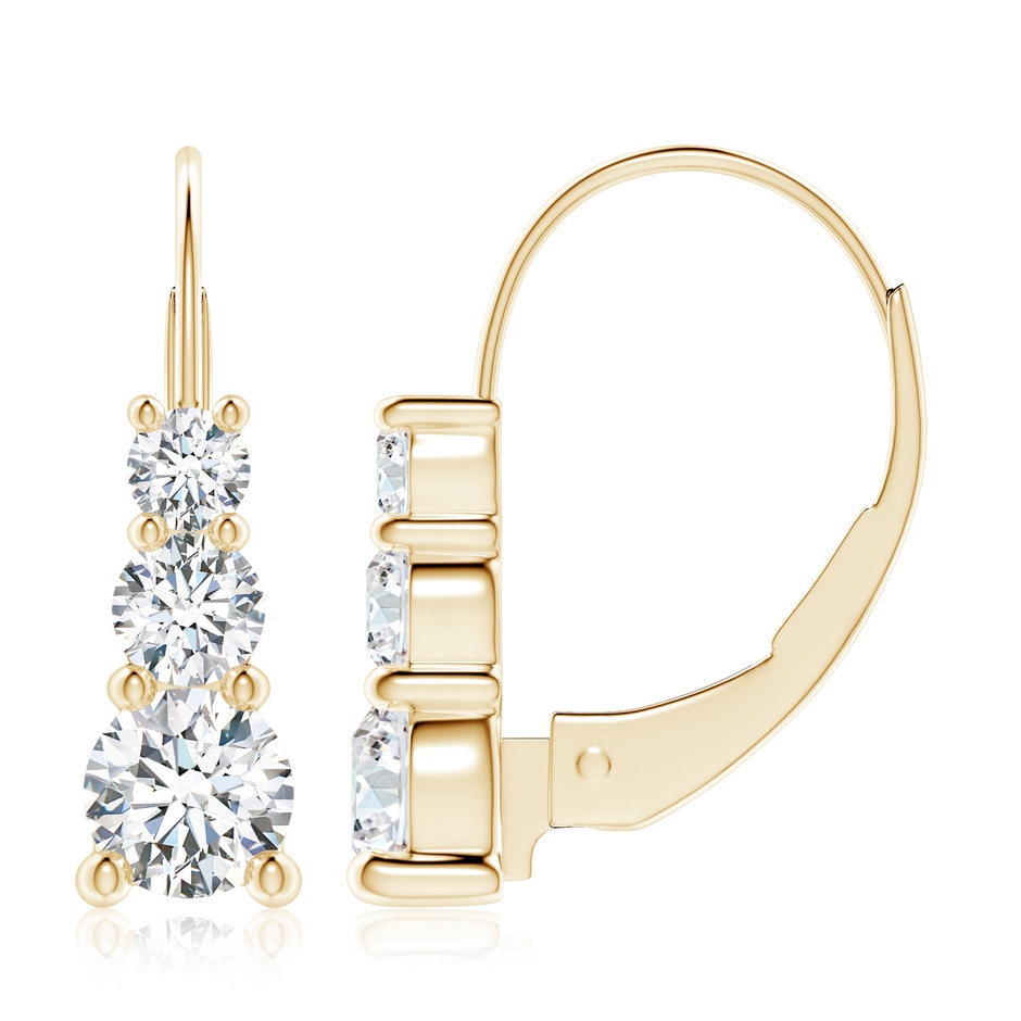 6.4mm FGVS Lab-Grown Round Diamond Three Stone Leverback Earrings in Yellow Gold 
