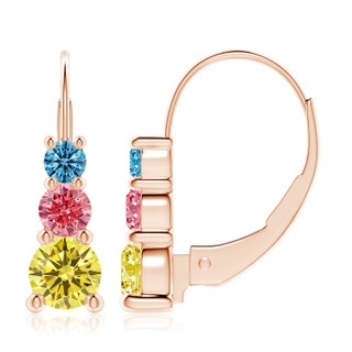 6.4mm Labgrown Round Lab-Grown Fancy Intense Multi-Colour Diamond Three Stone Leverback Earrings in 10K Rose Gold