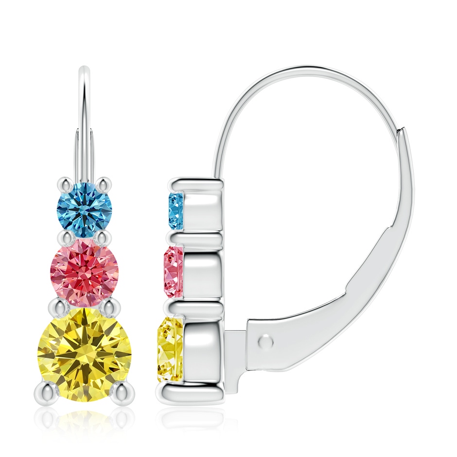 6.4mm Labgrown Round Lab-Grown Fancy Intense Multi-Colour Diamond Three Stone Leverback Earrings in P950 Platinum 