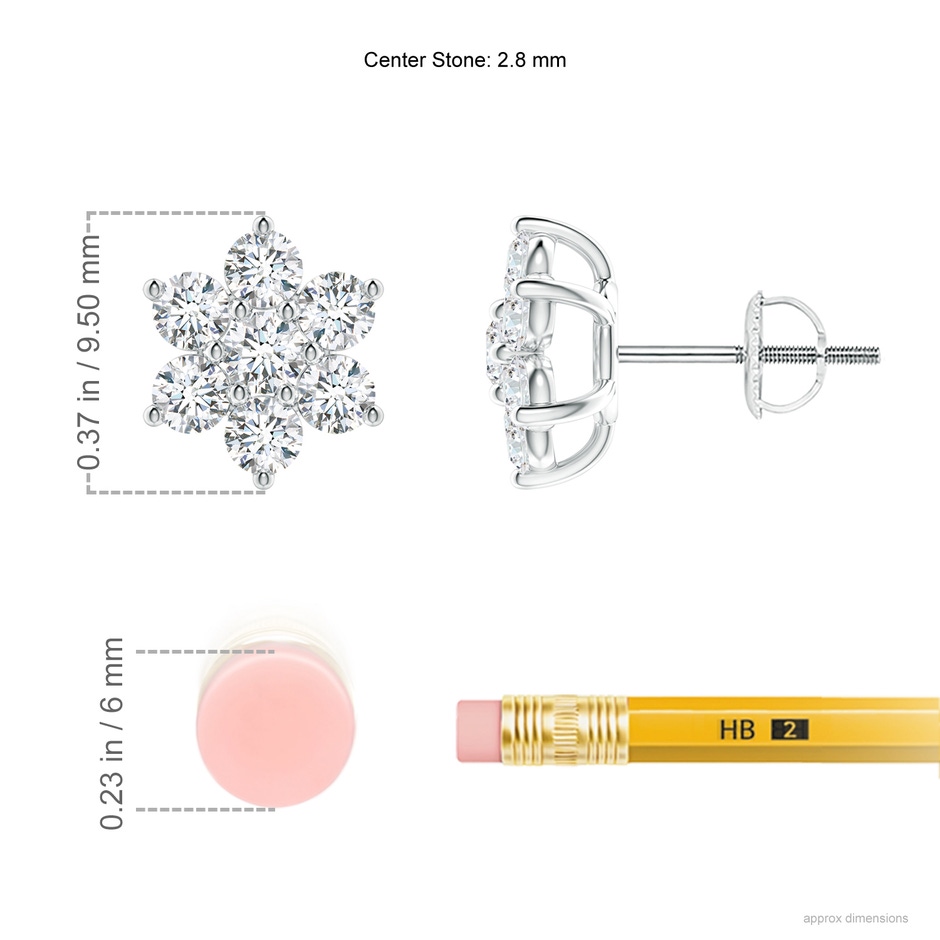 2.8mm FGVS Lab-Grown Diamond Flower-Shaped Stud Earrings in P950 Platinum ruler
