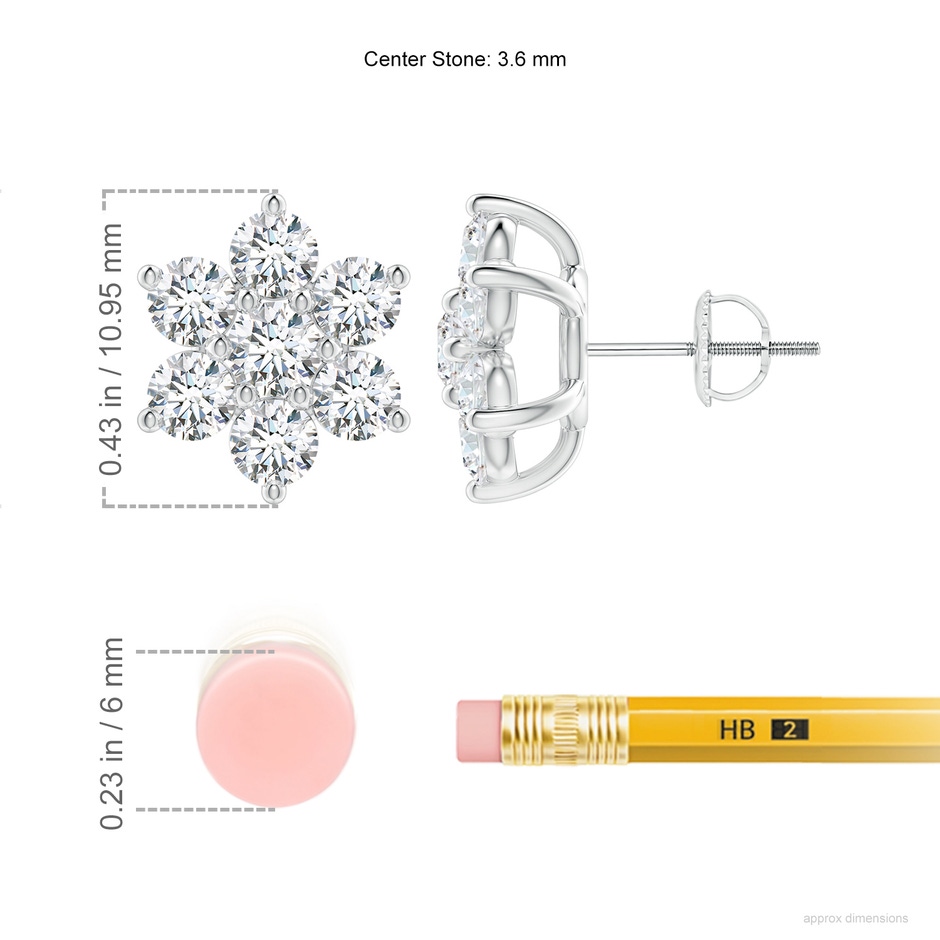 3.6mm FGVS Lab-Grown Diamond Flower-Shaped Stud Earrings in P950 Platinum ruler