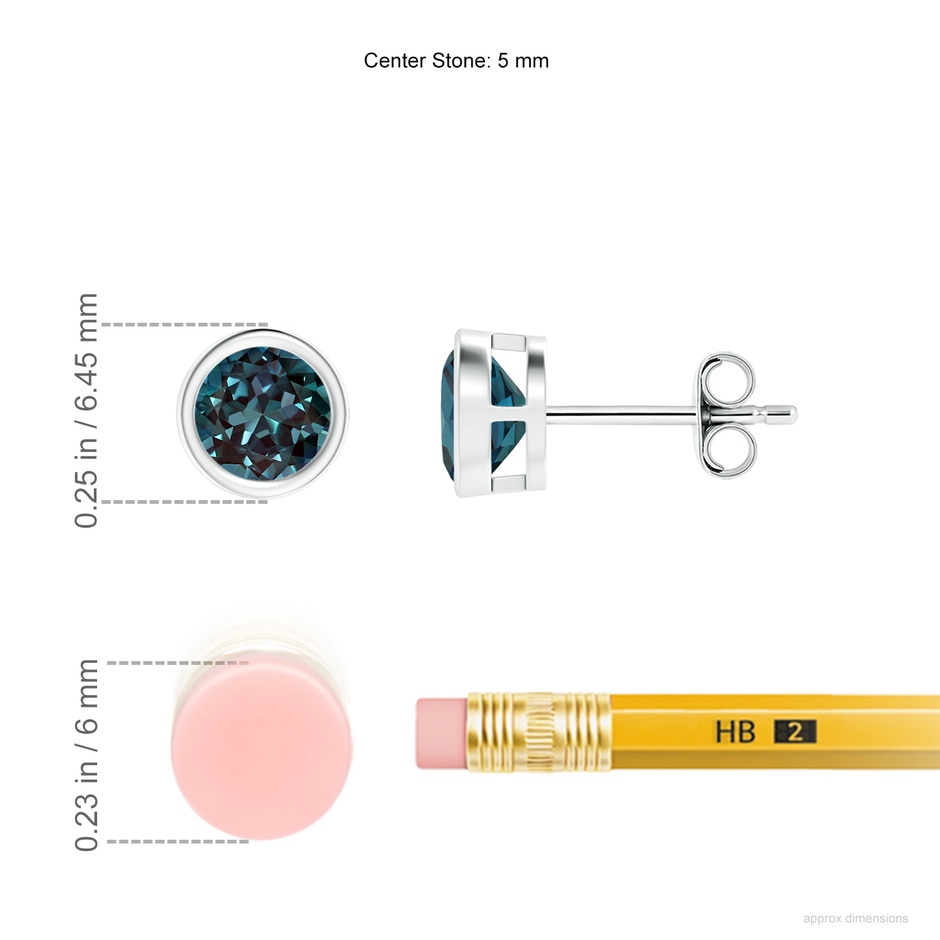 5mm Labgrown Bezel-Set Lab-Grown Alexandrite Solitaire Stud Earrings in P950 Platinum ruler