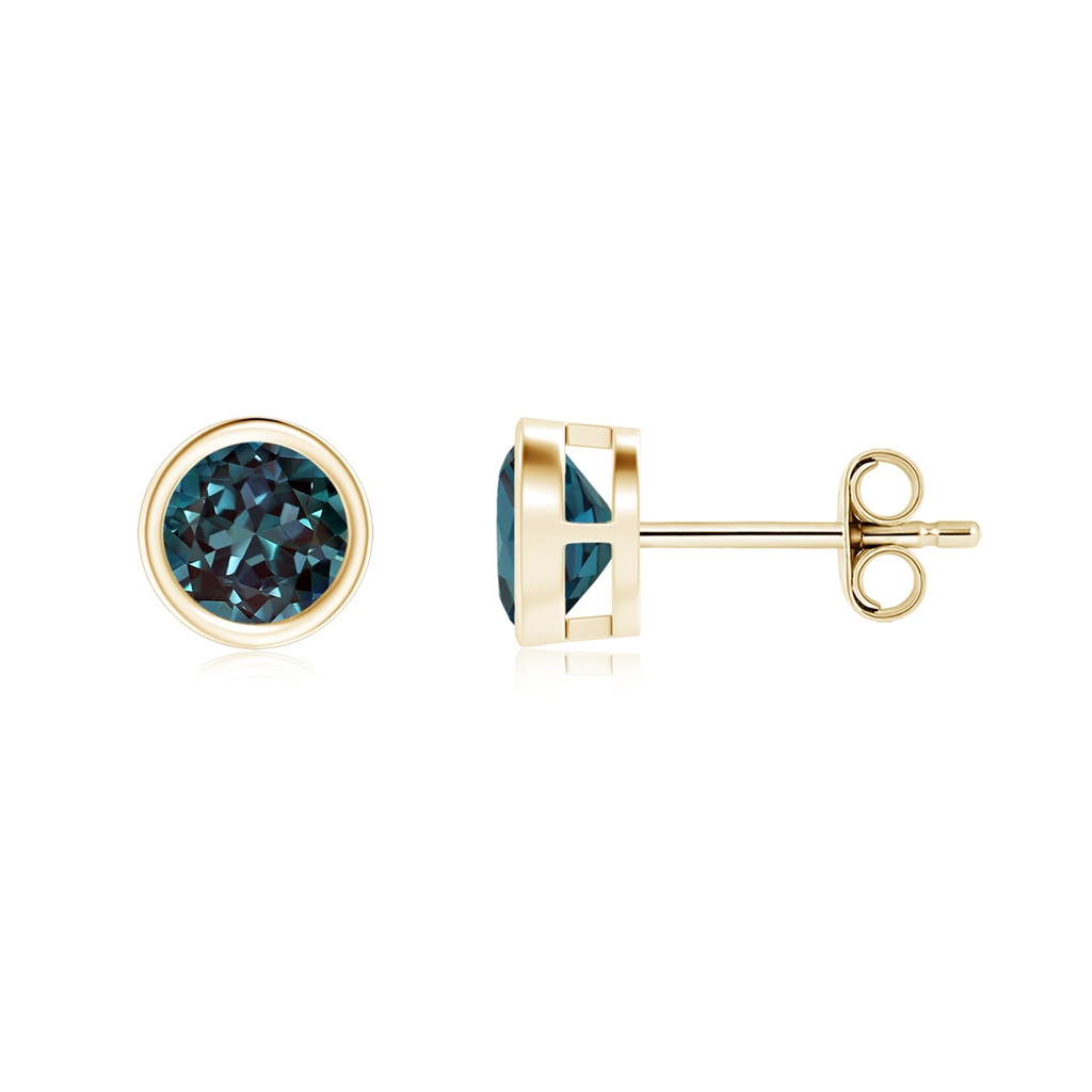 5mm Labgrown Bezel-Set Lab-Grown Alexandrite Solitaire Stud Earrings in Yellow Gold