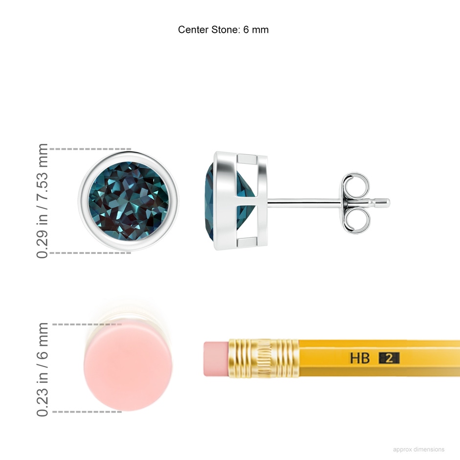 6mm Labgrown Bezel-Set Lab-Grown Alexandrite Solitaire Stud Earrings in 18K White Gold ruler