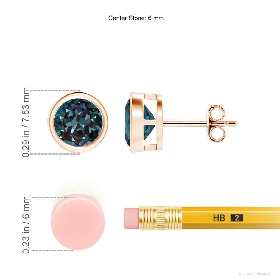 6mm Labgrown Bezel-Set Lab-Grown Alexandrite Solitaire Stud Earrings in Rose Gold ruler