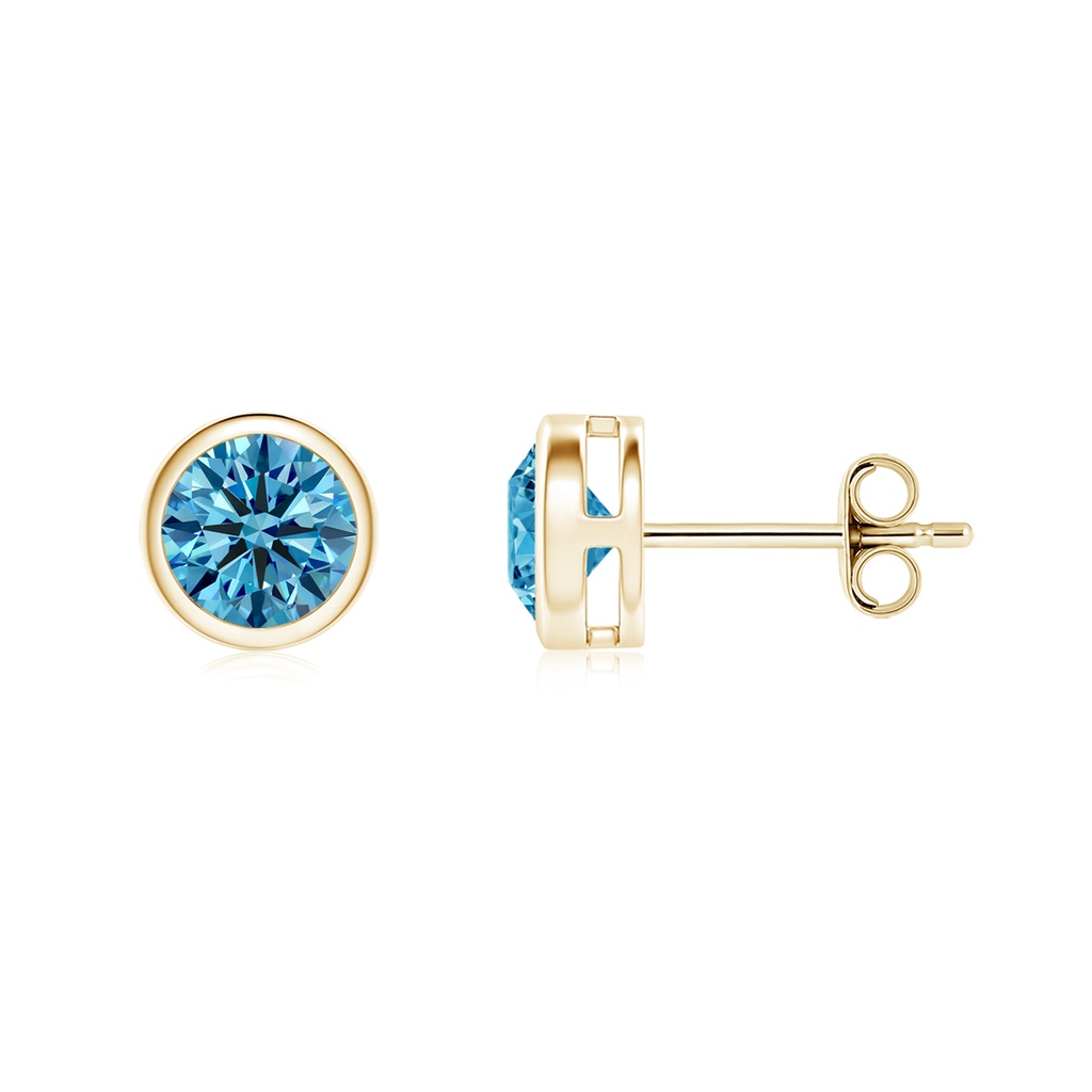 5.1mm Labgrown Bezel-Set Lab-Grown Fancy Intense Blue Diamond Solitaire Stud Earrings in Yellow Gold