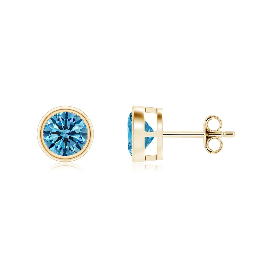 5.1mm Labgrown Bezel-Set Lab-Grown Fancy Intense Blue Diamond Solitaire Stud Earrings in Yellow Gold 