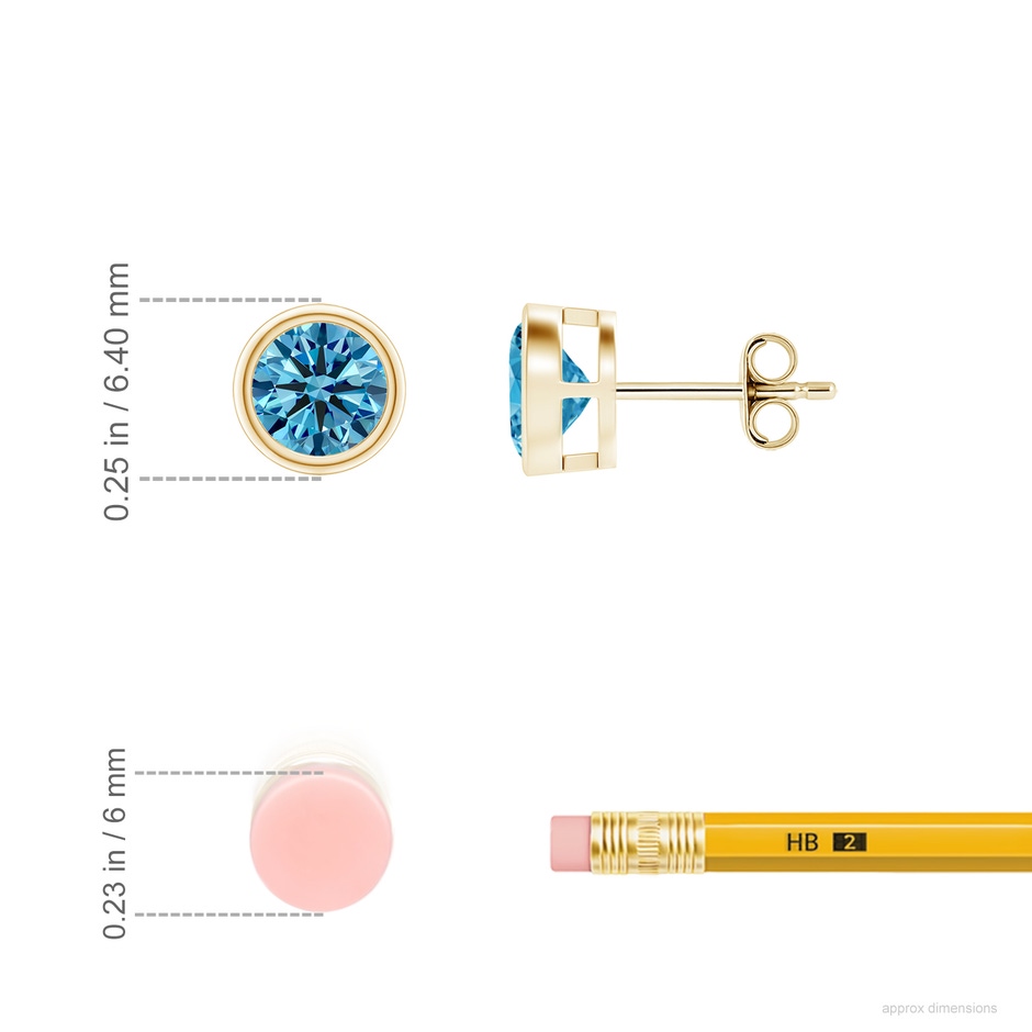 5.1mm Labgrown Bezel-Set Lab-Grown Fancy Intense Blue Diamond Solitaire Stud Earrings in Yellow Gold ruler