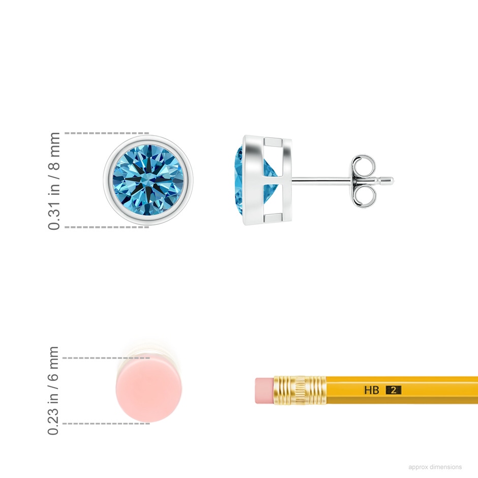 6.4mm Labgrown Bezel-Set Lab-Grown Fancy Intense Blue Diamond Solitaire Stud Earrings in P950 Platinum ruler