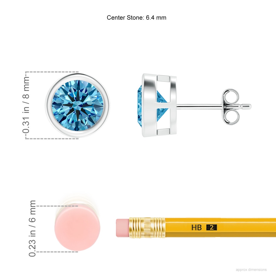 6.4mm Labgrown Bezel-Set Lab-Grown Fancy Intense Blue Diamond Solitaire Stud Earrings in White Gold ruler