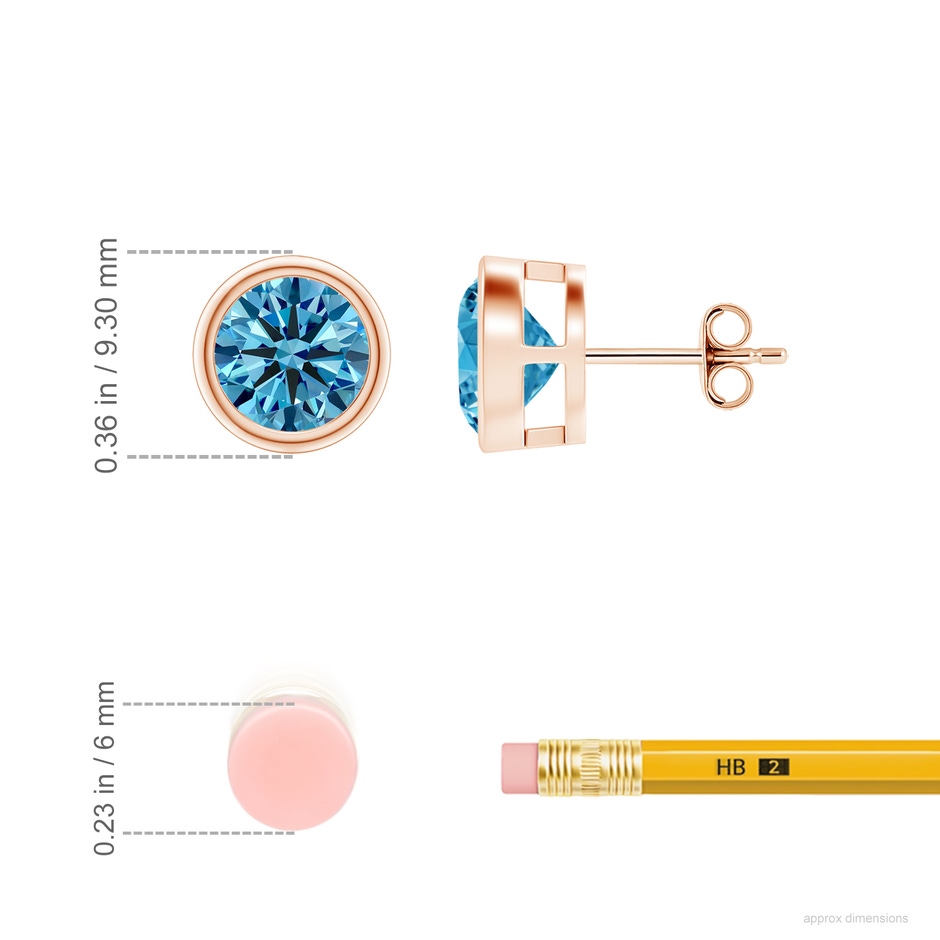 7.4mm Labgrown Bezel-Set Lab-Grown Fancy Intense Blue Diamond Solitaire Stud Earrings in Rose Gold ruler