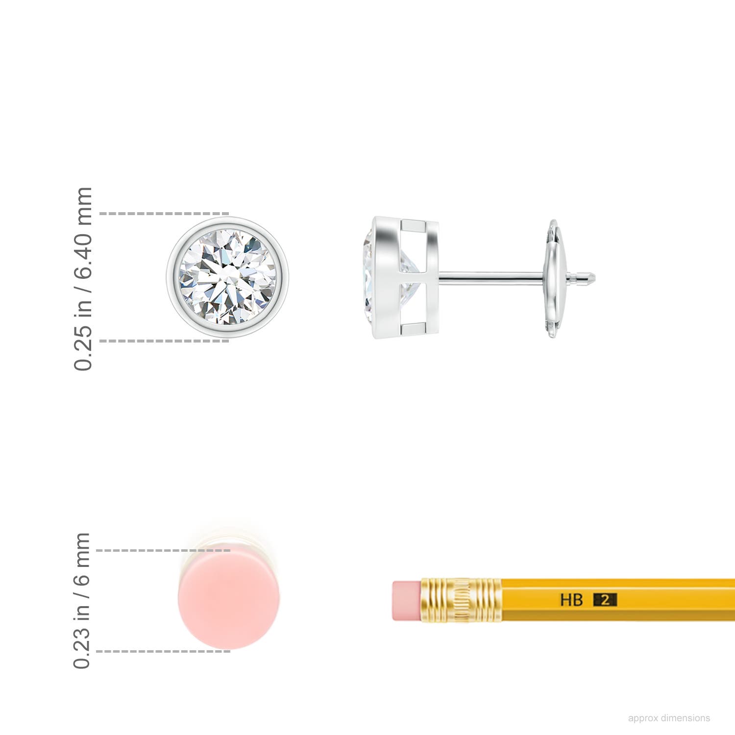 5.1mm FGVS Lab-Grown Bezel-Set Diamond Solitaire Stud Earrings in White Gold - ruler